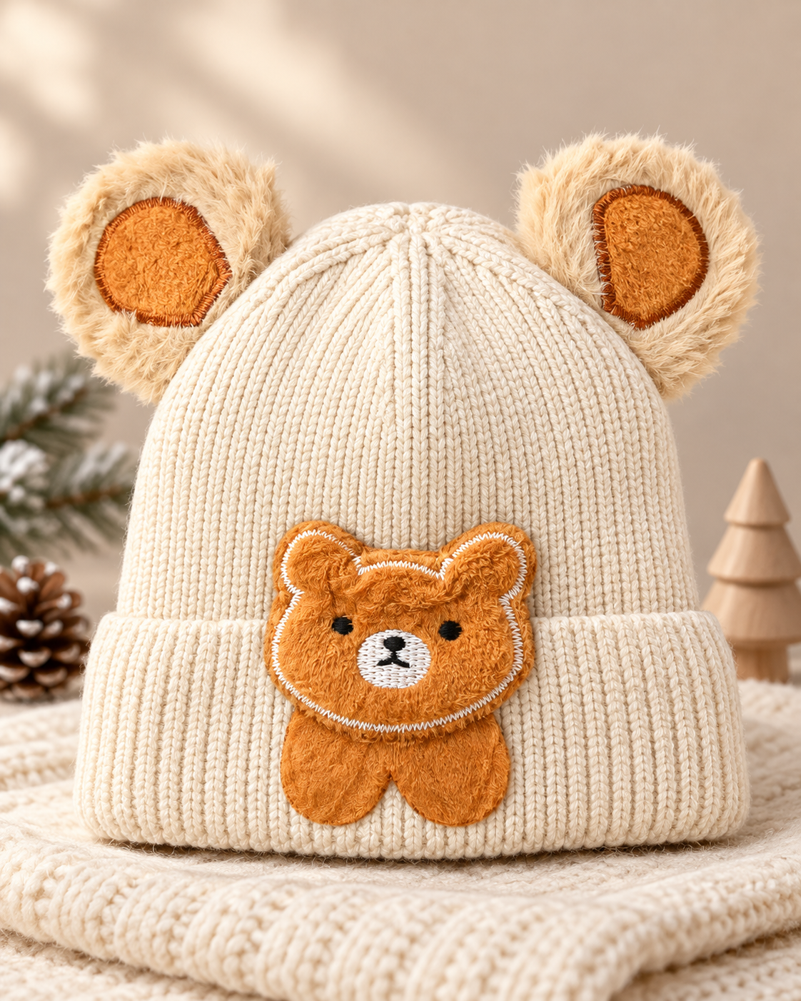 Kids 3D Teddy Bear Ear Winter Cap | Super Warm Velvet-Lined Beanie (1–4 Years)