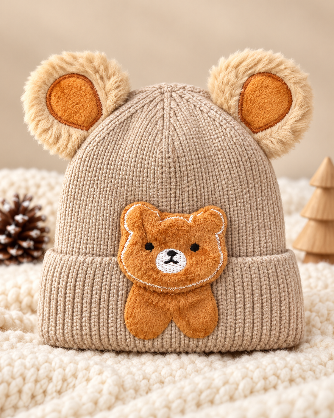 Kids 3D Teddy Bear Ear Winter Cap | Super Warm Velvet-Lined Beanie (1–4 Years)