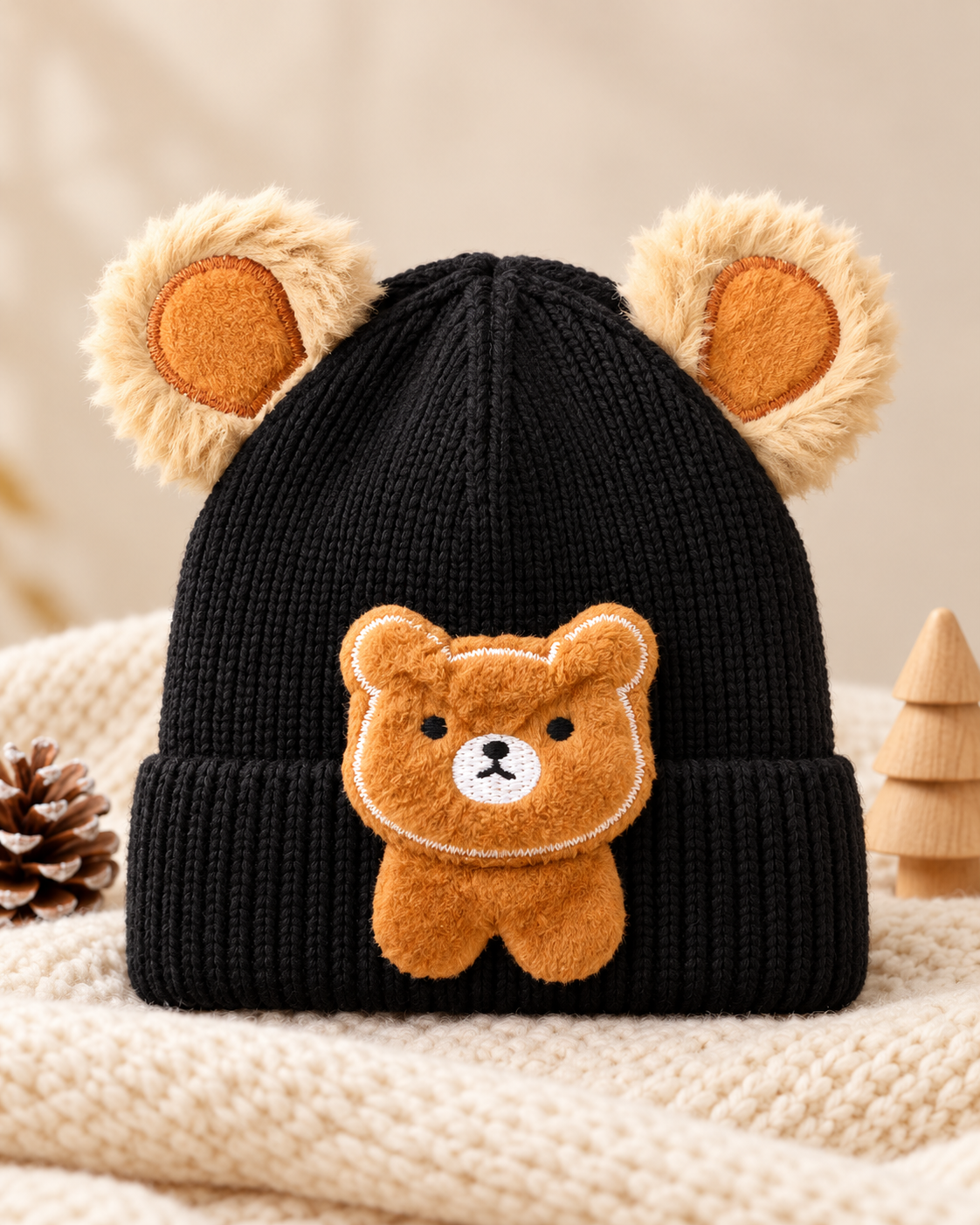 Kids 3D Teddy Bear Ear Winter Cap | Super Warm Velvet-Lined Beanie (1–4 Years)