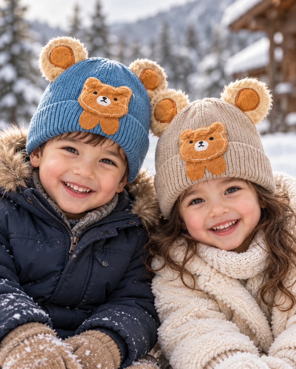 Kids 3D Teddy Bear Ear Winter Cap | Super Warm Velvet-Lined Beanie (1–4 Years)