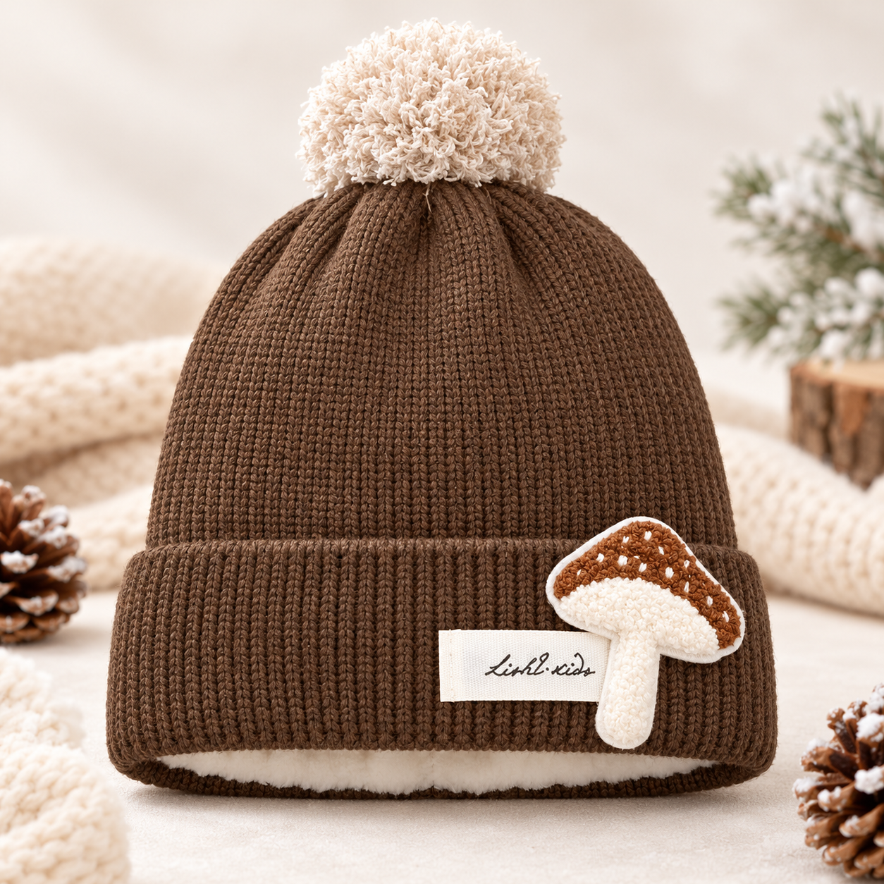 (1–4 Years) Kids 3D Mashroom Ear Winter Cap | Super Warm Velvet-Lined Beanie (04)