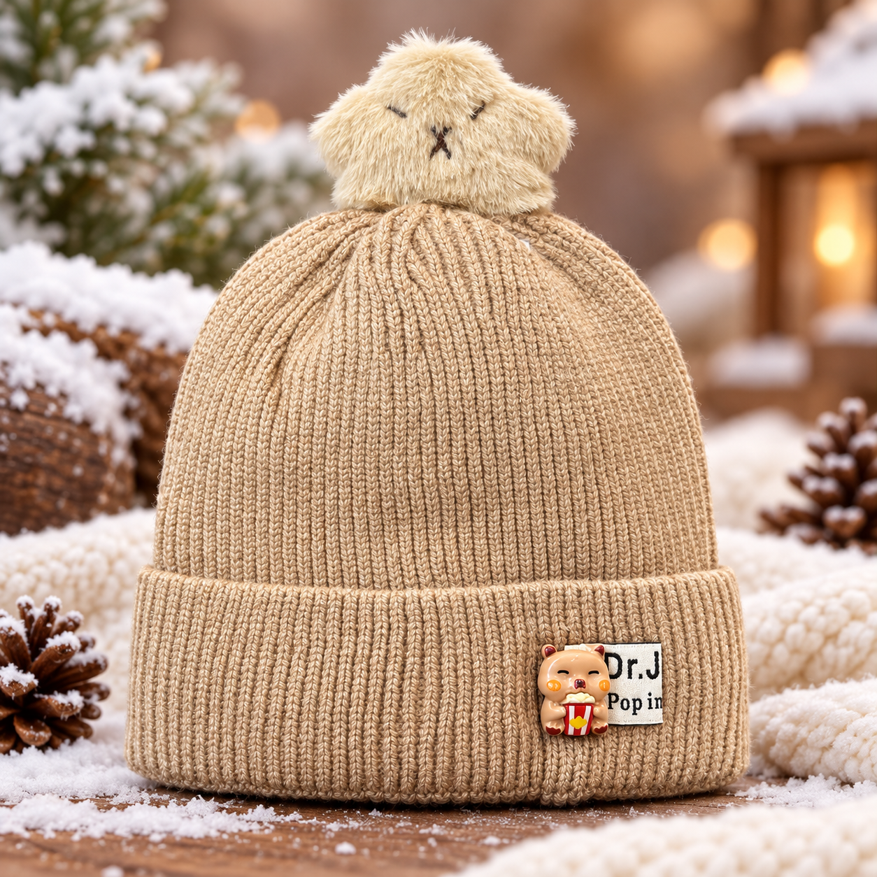 (1–4 Years) Kids Super Warm Velvet-Lined Winter Beanie with Cute Toy Topper (05)