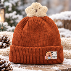(1–4 Years) Kids Super Warm Velvet-Lined Winter Beanie with Cute Toy Topper (05)