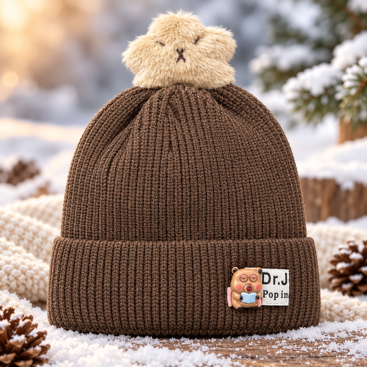 (1–4 Years) Kids Super Warm Velvet-Lined Winter Beanie with Cute Toy Topper (05)