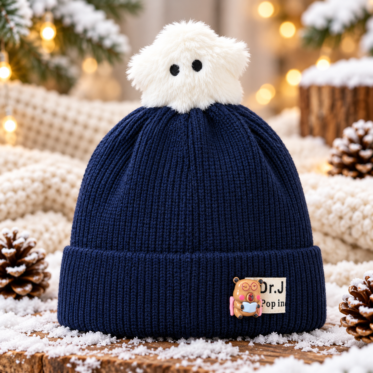 (1–4 Years) Kids Super Warm Velvet-Lined Winter Beanie with Cute Toy Topper (05)