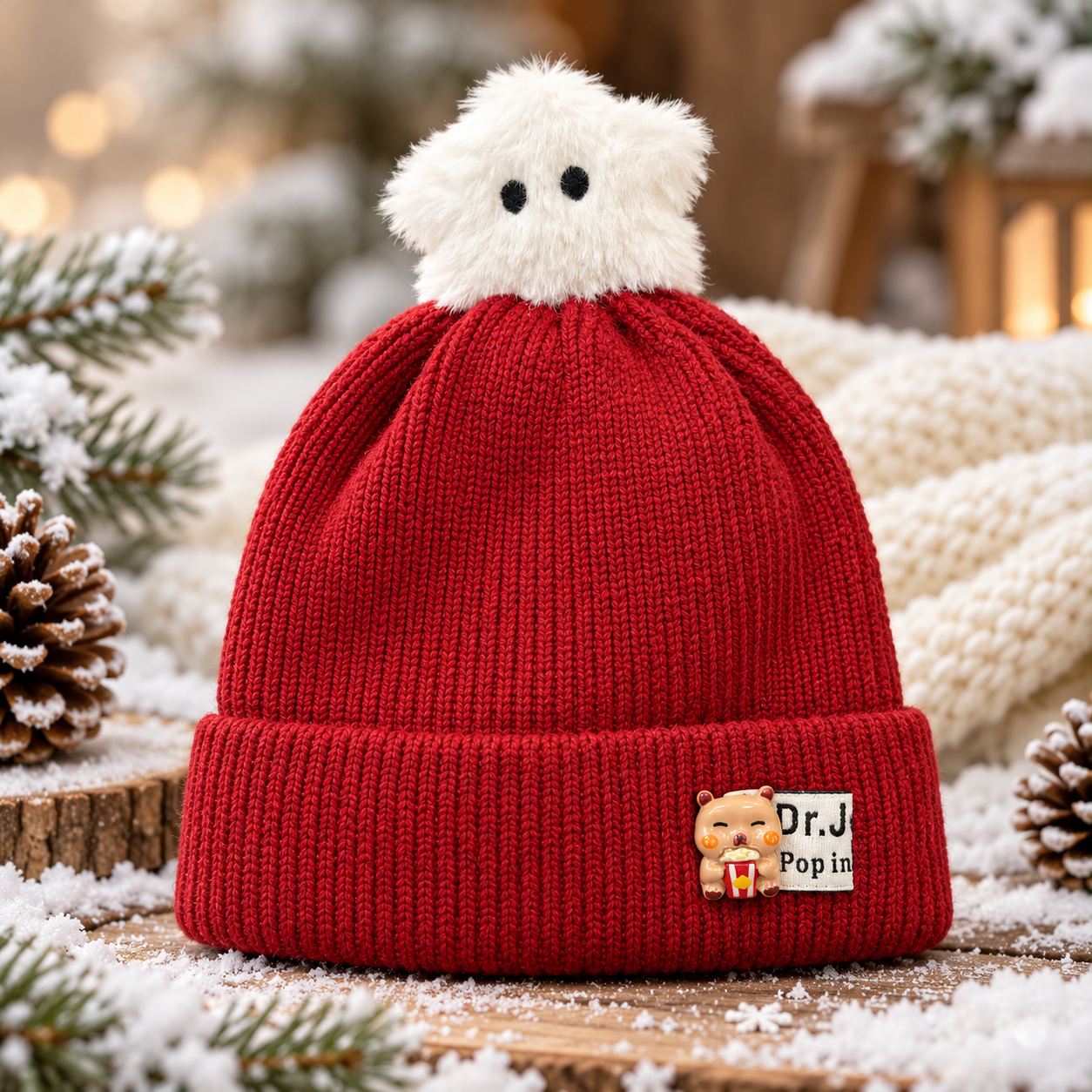 (1–4 Years) Kids Super Warm Velvet-Lined Winter Beanie with Cute Toy Topper (05)