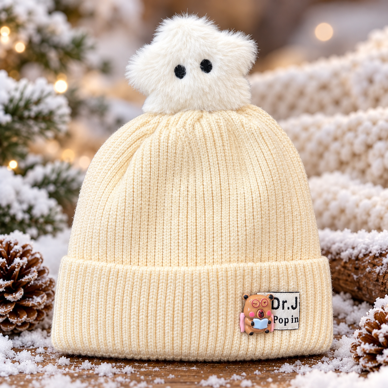 (1–4 Years) Kids Super Warm Velvet-Lined Winter Beanie with Cute Toy Topper (05)