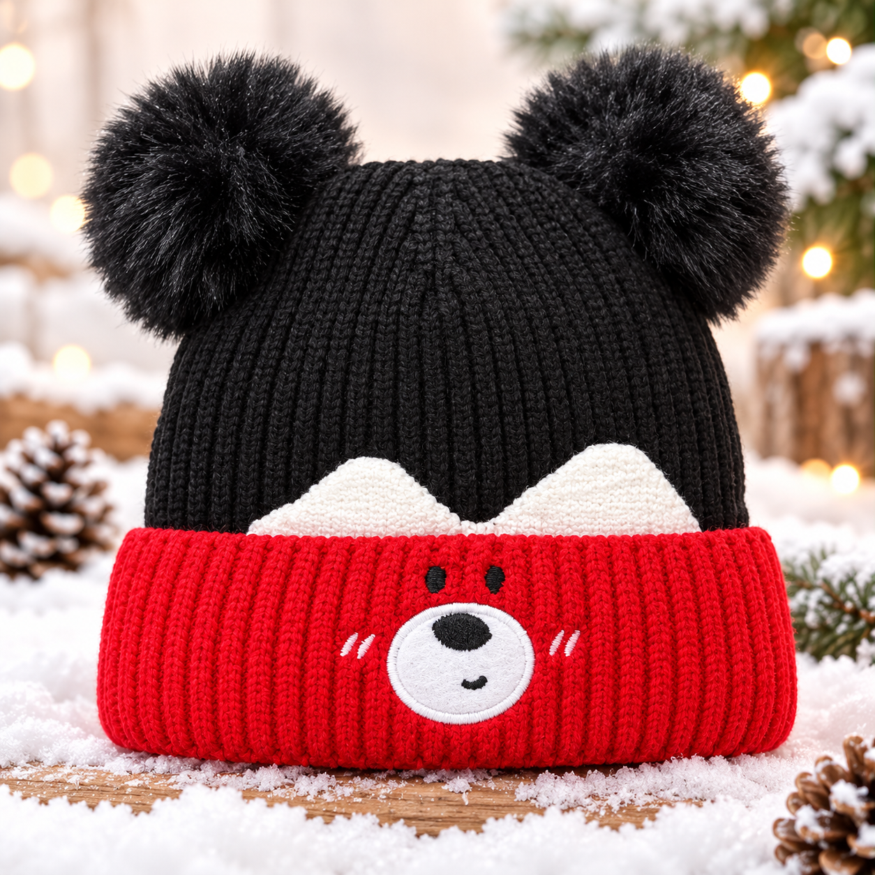 (1–4 Years) Kids Unisex Bear Face Super Warm Velvet-Lined Winter Cap -(08)