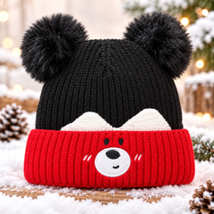 (1–4 Years) Kids Unisex Bear Face Super Warm Velvet-Lined Winter Cap -(08)
