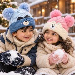 (1–4 Years) Kids Unisex Bear Face Super Warm Velvet-Lined Winter Cap -(08)