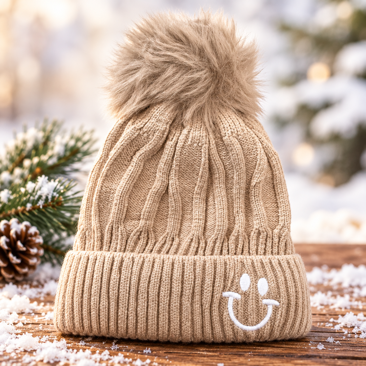 1-4Years Kids Super Warm Smiley Pom Pom Winter Cap with Velvet Lining | (09)