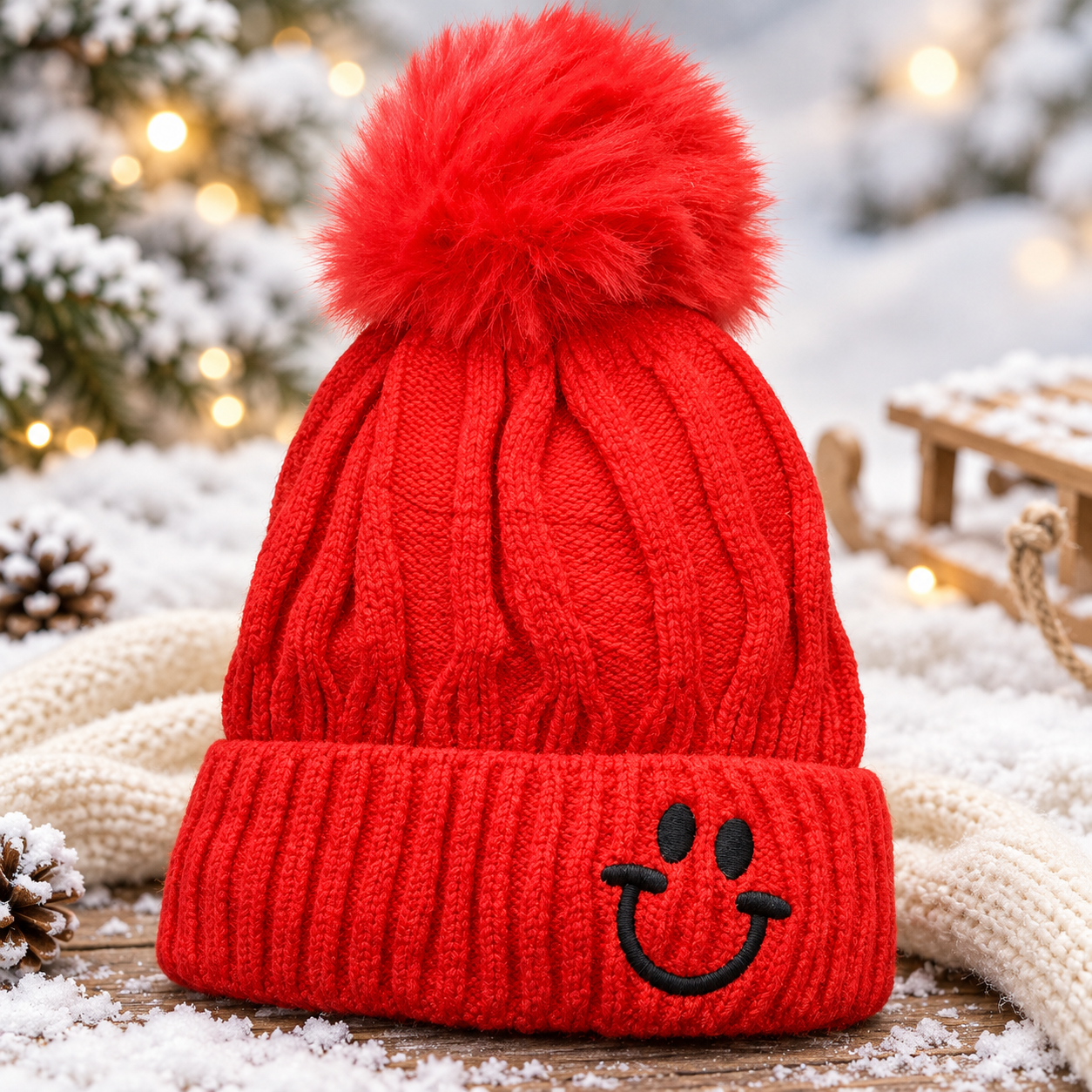 1-4Years Kids Super Warm Smiley Pom Pom Winter Cap with Velvet Lining | (09)