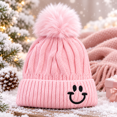 1-4Years Kids Super Warm Smiley Pom Pom Winter Cap with Velvet Lining | (09)