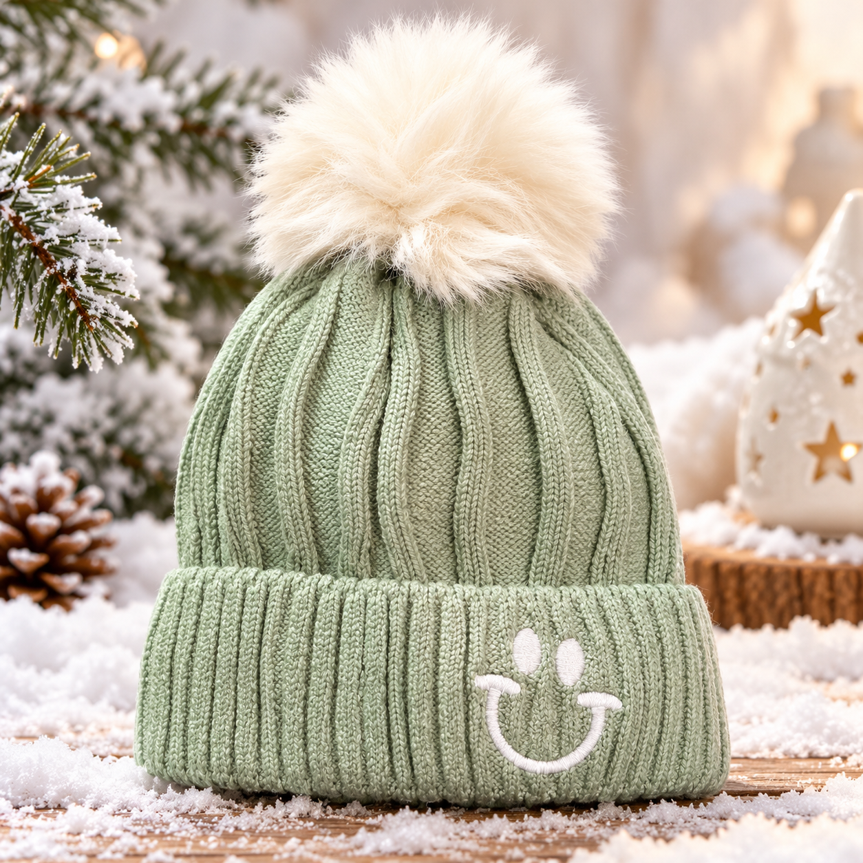 1-4Years Kids Super Warm Smiley Pom Pom Winter Cap with Velvet Lining | (09)