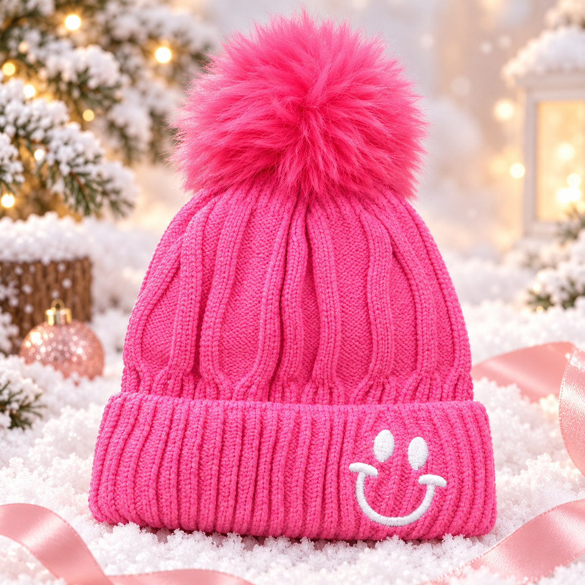 1-4Years Kids Super Warm Smiley Pom Pom Winter Cap with Velvet Lining | (09)