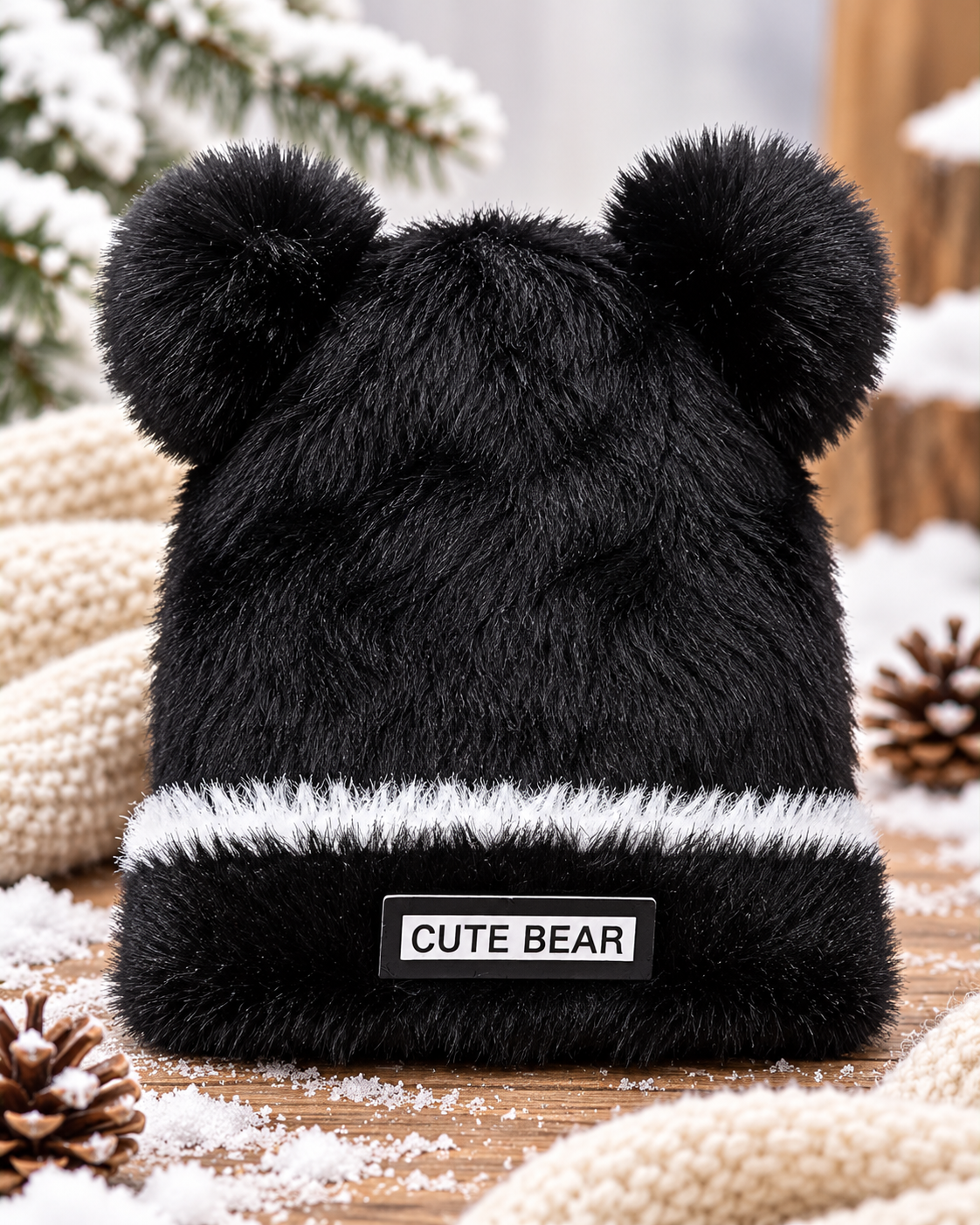 (1–4 Years) Kids Unisex Cute Bear Ear Plush Winter Cap | Super Warm Velvet Lined (11)