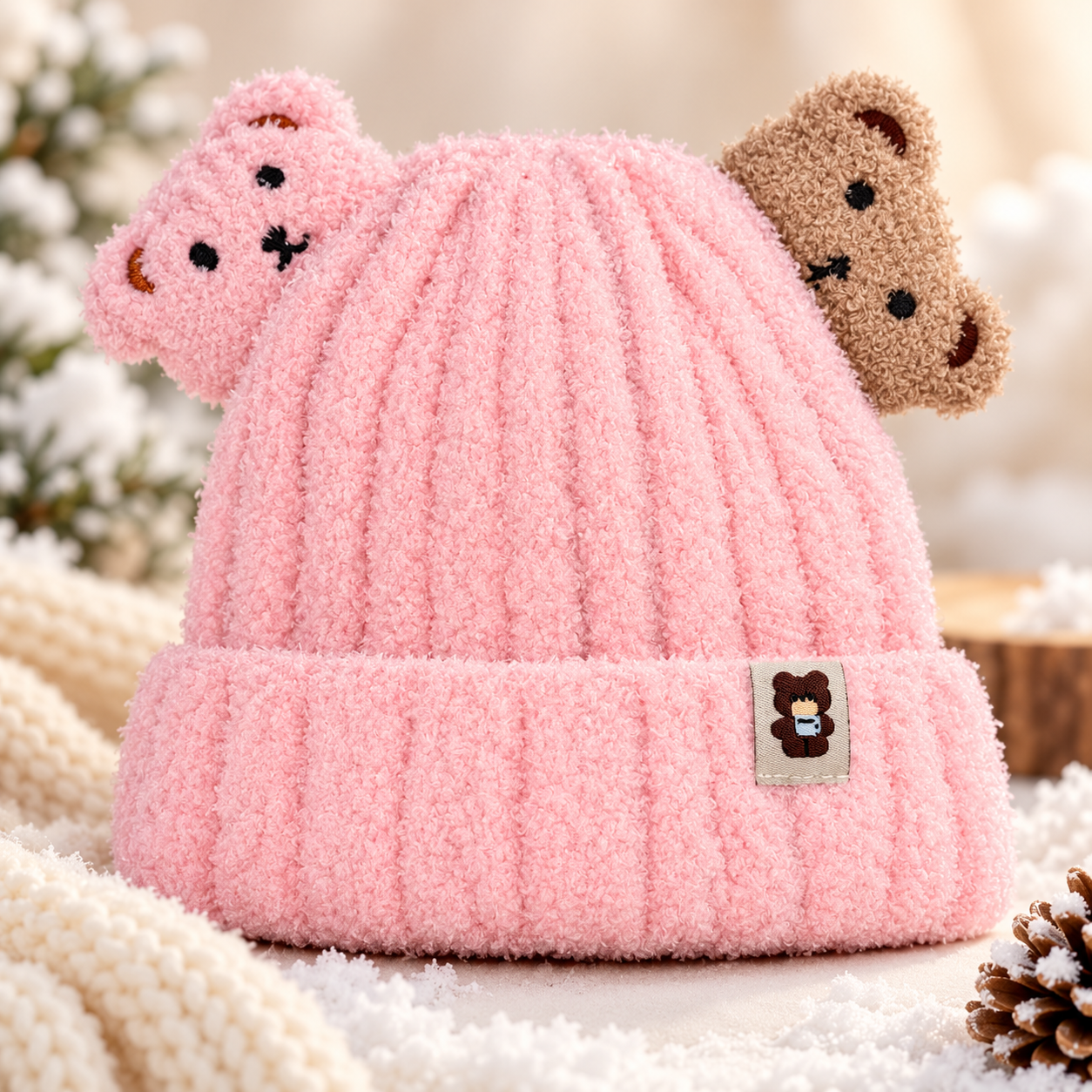 (1–4 Years) Kids Cute Teddy Bear Ears Winter Cap | Super Warm Velvet Lined Beanie (13)