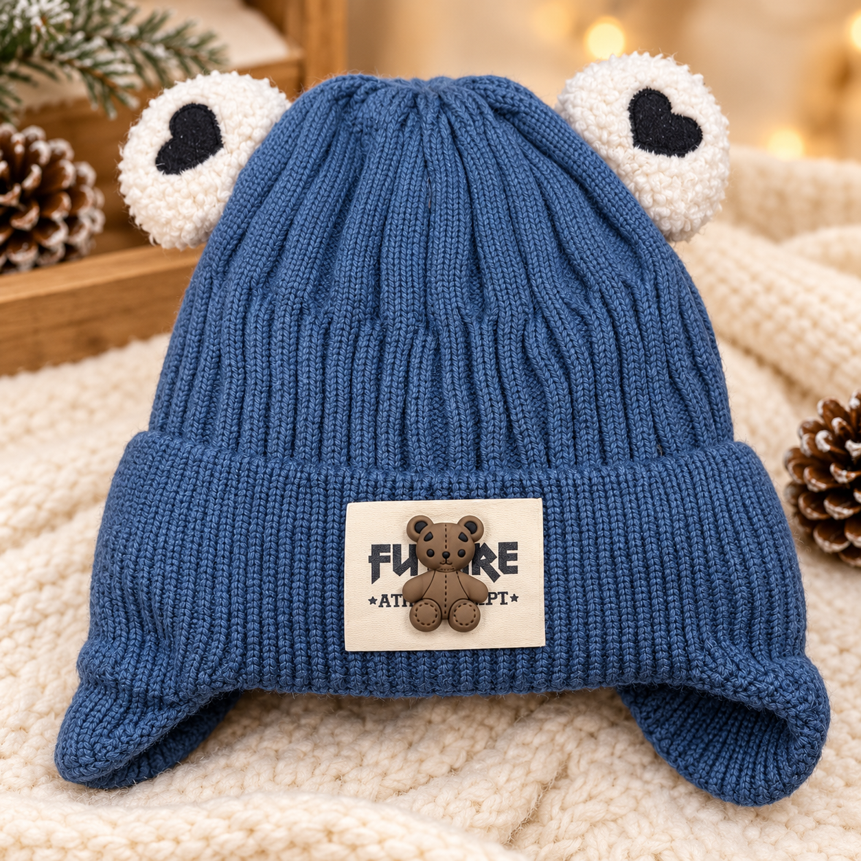 (1-4 Years) Kids Velvet-Lined Bear Ear Winter Cap (14)