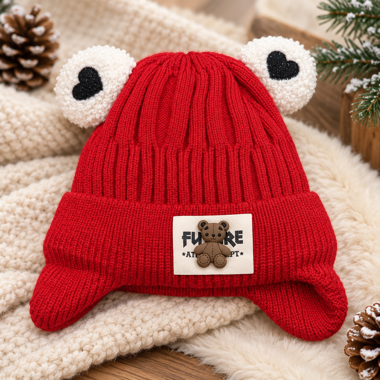 (1-4 Years) Kids Velvet-Lined Bear Ear Winter Cap (14)