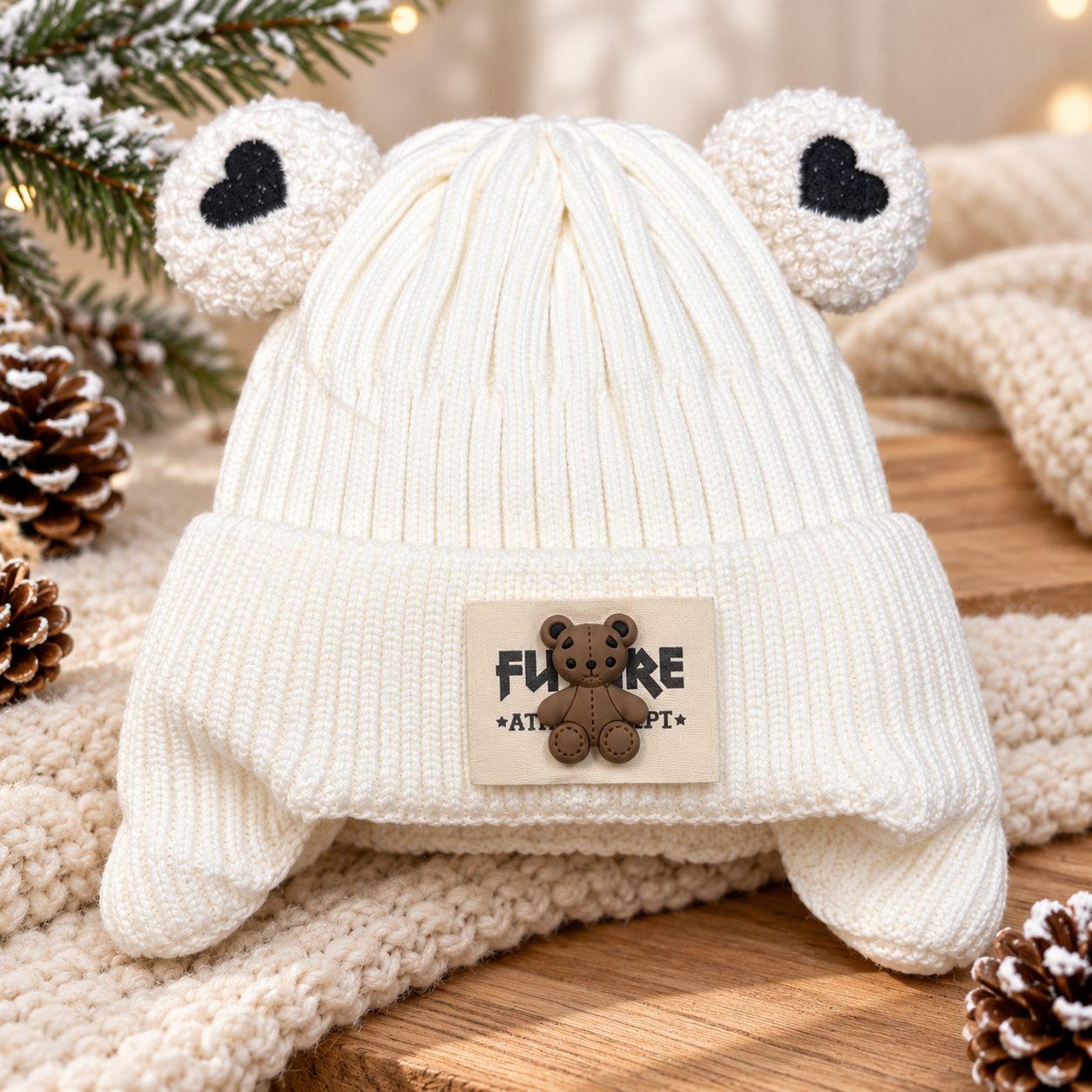 (1-4 Years) Kids Velvet-Lined Bear Ear Winter Cap (14)