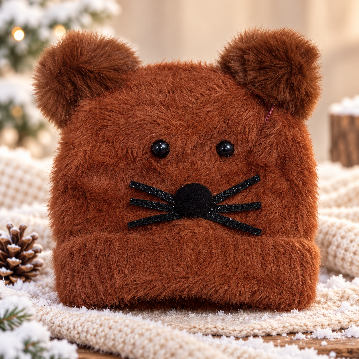 (1–4 Years) Kids Super Warm Furry Mouse Ear Winter Cap with Velvet Lining|(16)