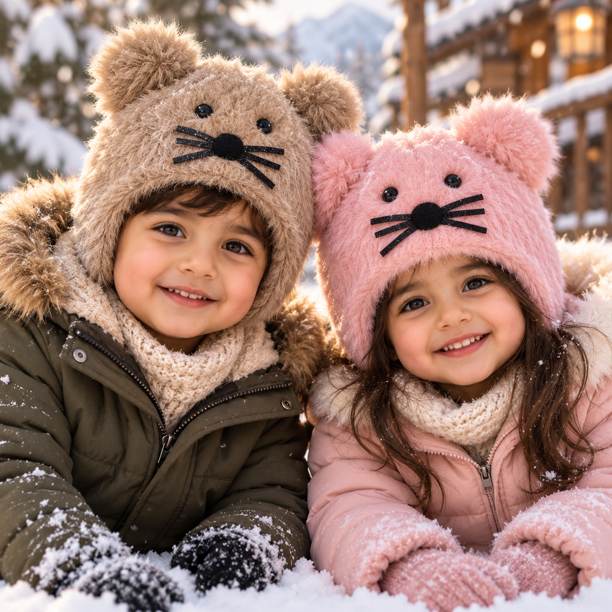 (1–4 Years) Kids Super Warm Furry Mouse Ear Winter Cap with Velvet Lining|(16)