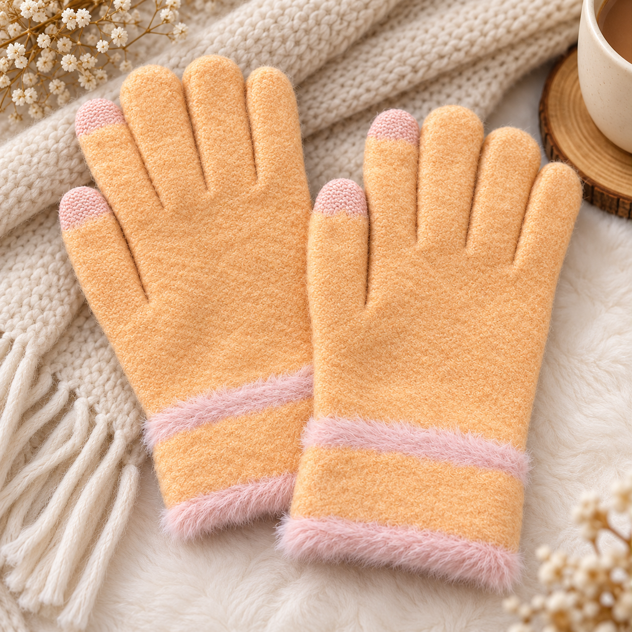 Ladies Touch Screen Premium Quality CandyColor Plush Mittens/Gloves  -TSG23