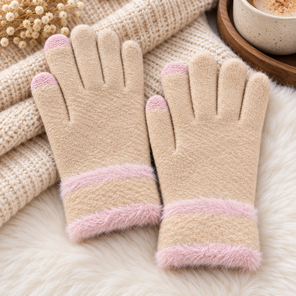 Ladies Touch Screen Premium Quality CandyColor Plush Mittens/Gloves  -TSG23