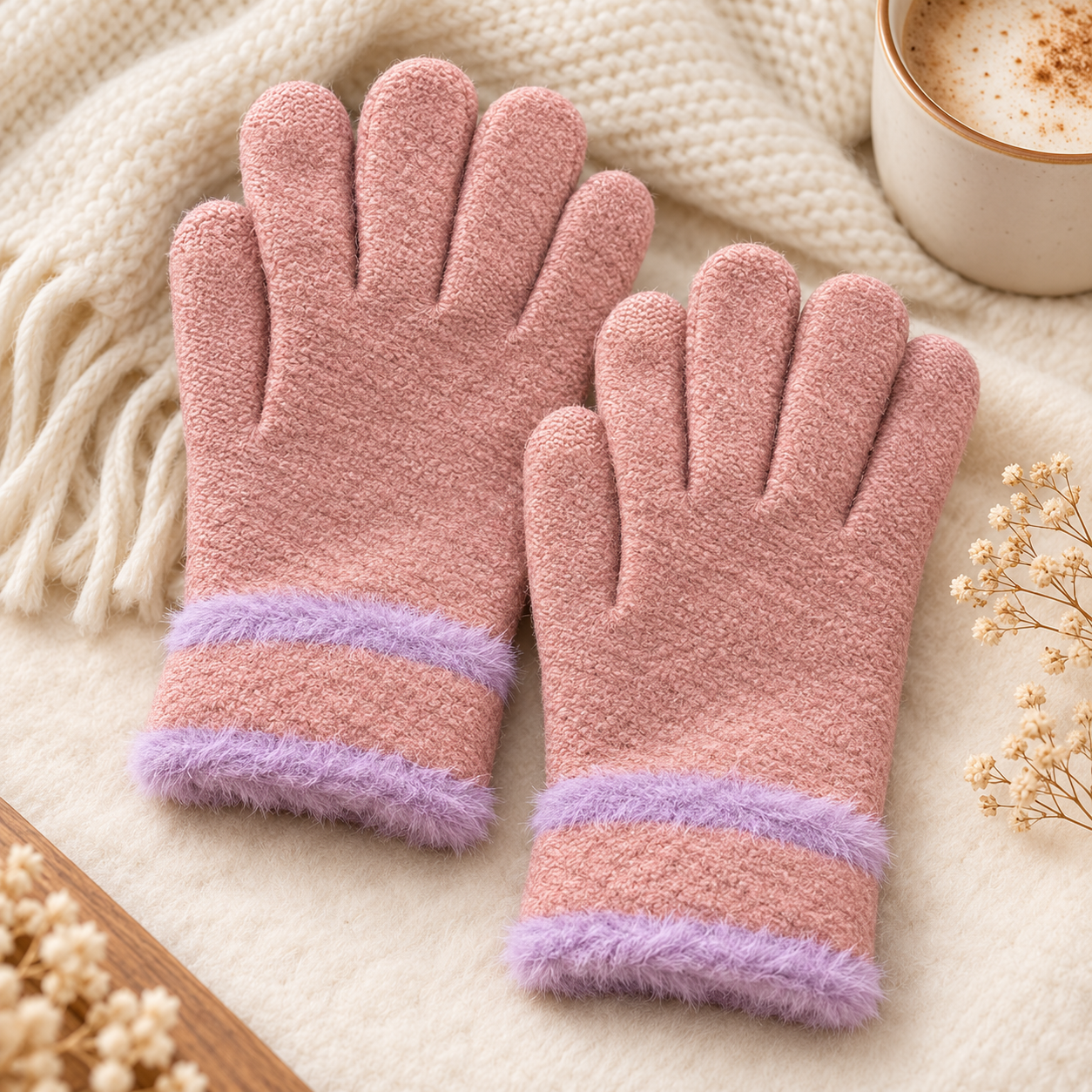 Ladies Touch Screen Premium Quality CandyColor Plush Mittens/Gloves  -TSG23
