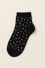 "Women's Black Ankle Socks with Star Pattern – Soft & Stretchy Casual Wear"