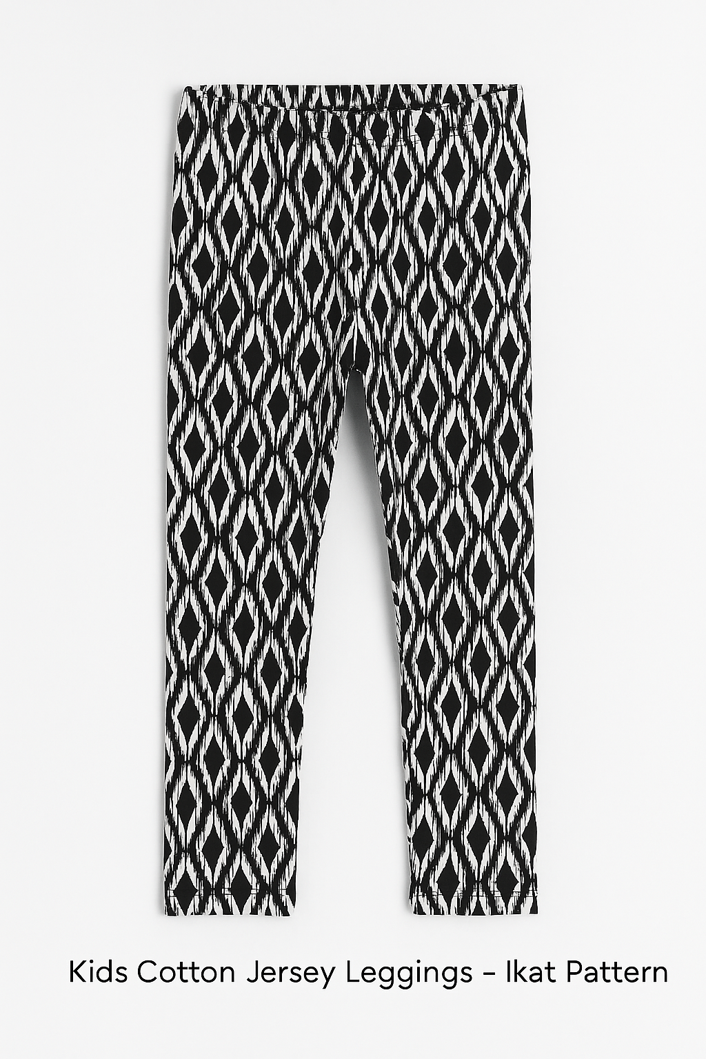 Girl Cotton Jersey Leggings – Ikat Pattern Black (Ages 10-12)