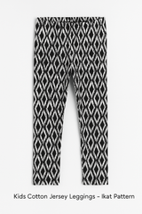 Girl Cotton Jersey Leggings – Ikat Pattern Black (Ages 10-12)