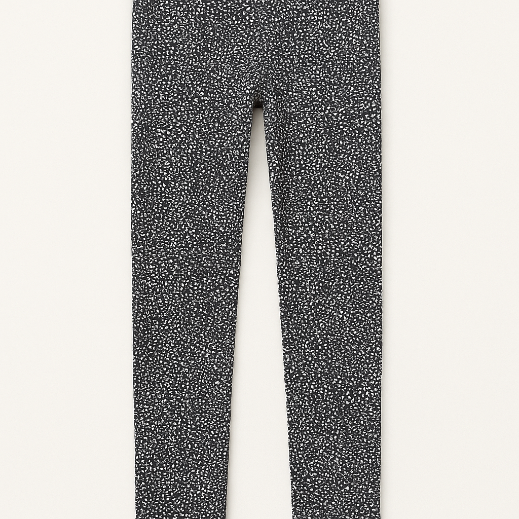 Black Cotton Jersey Tights – White Speckled Print (Ages 10-12)