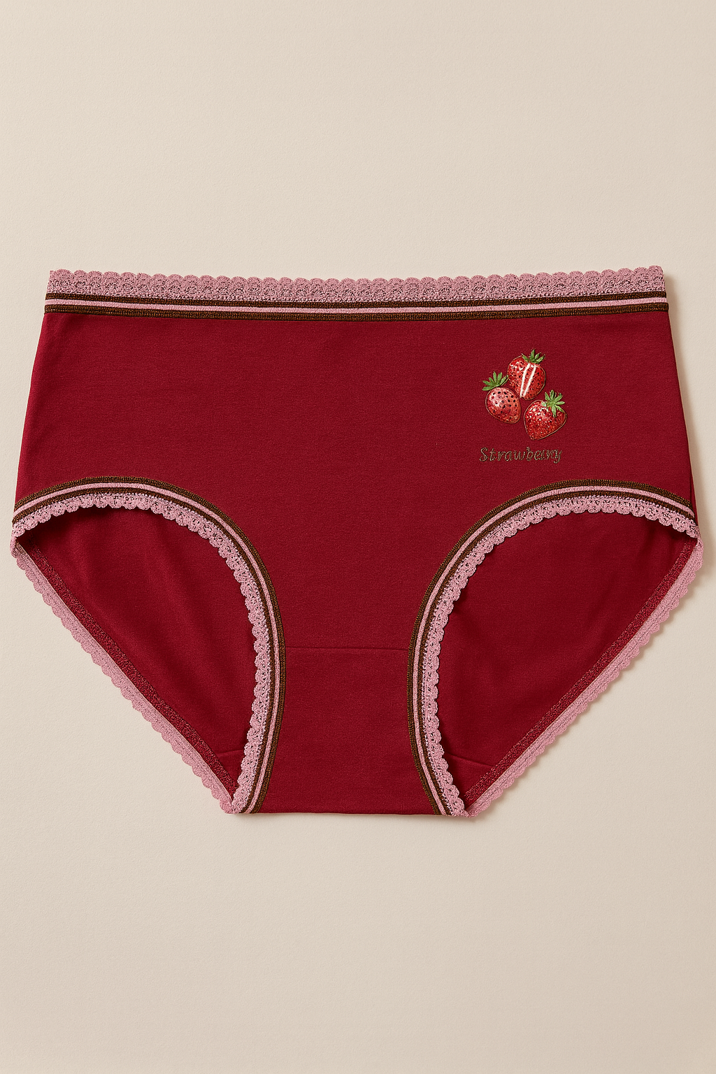 Soft cotton underwear with lace -Strawberry