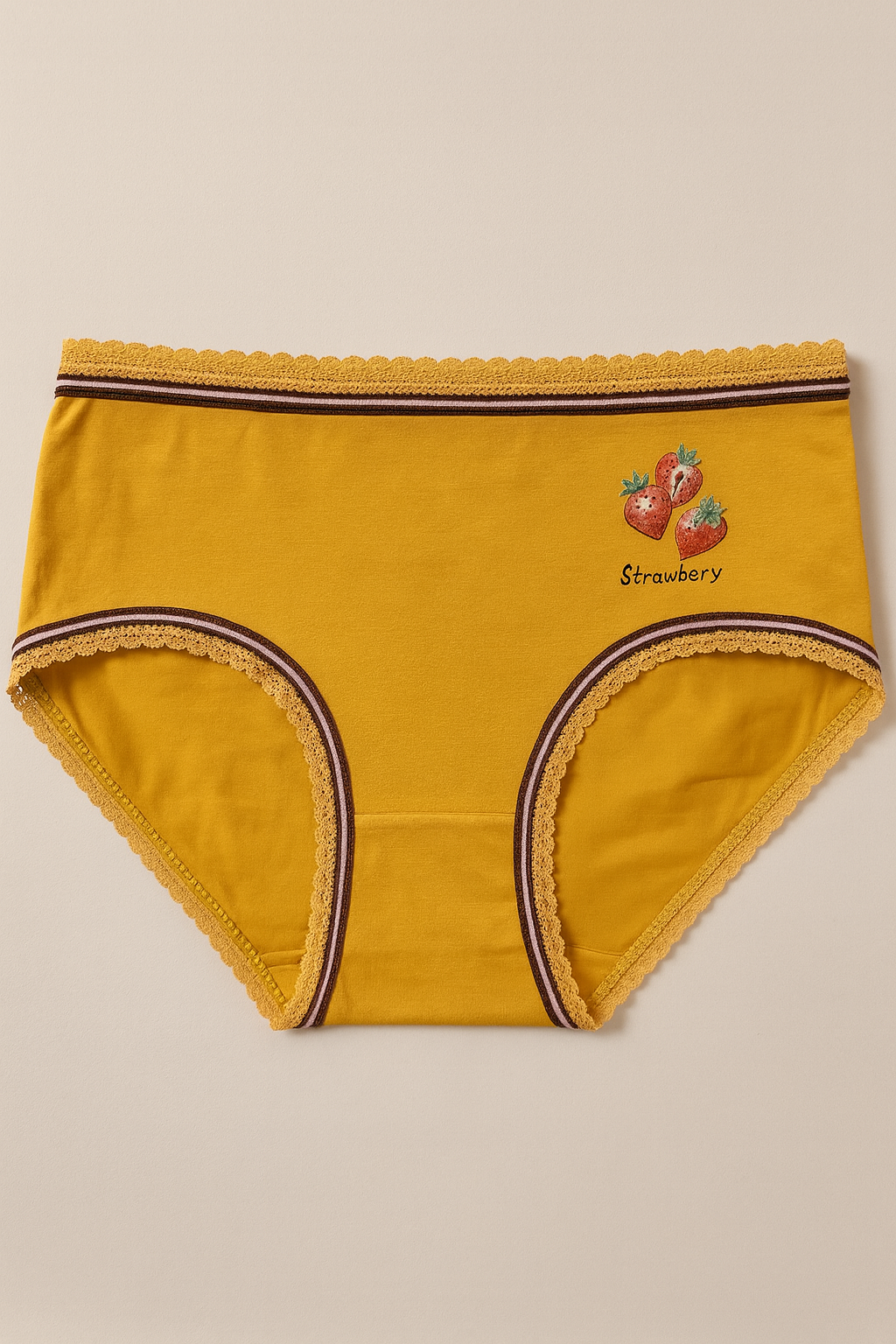 Soft cotton underwear with lace -Strawberry