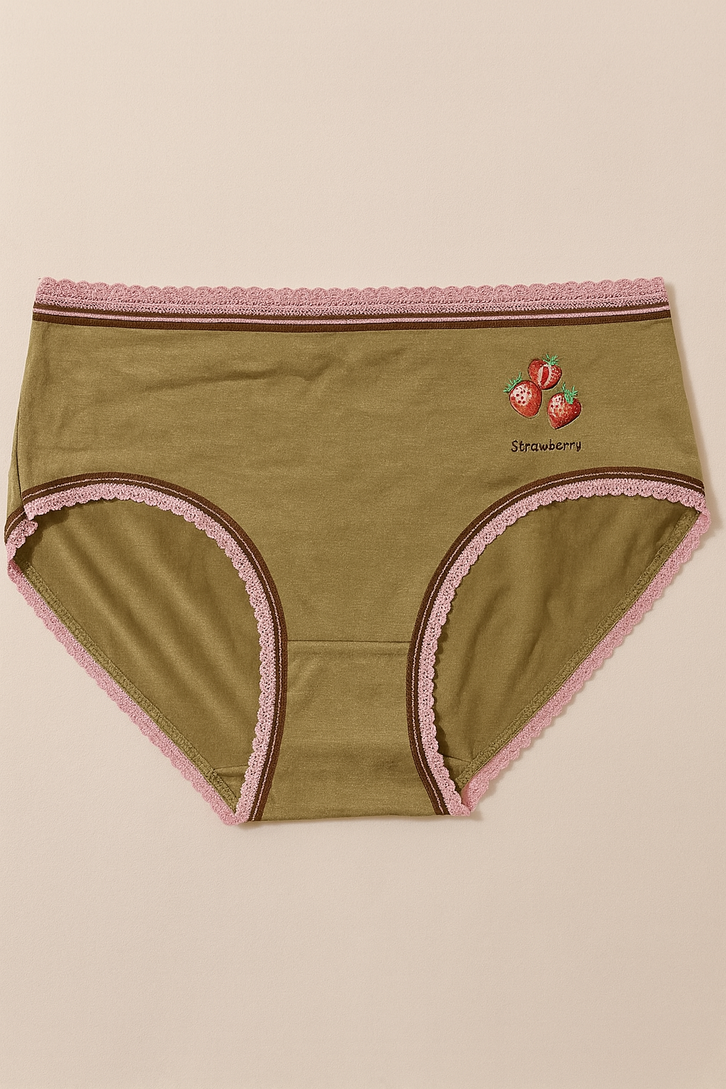 Soft cotton underwear with lace -Strawberry
