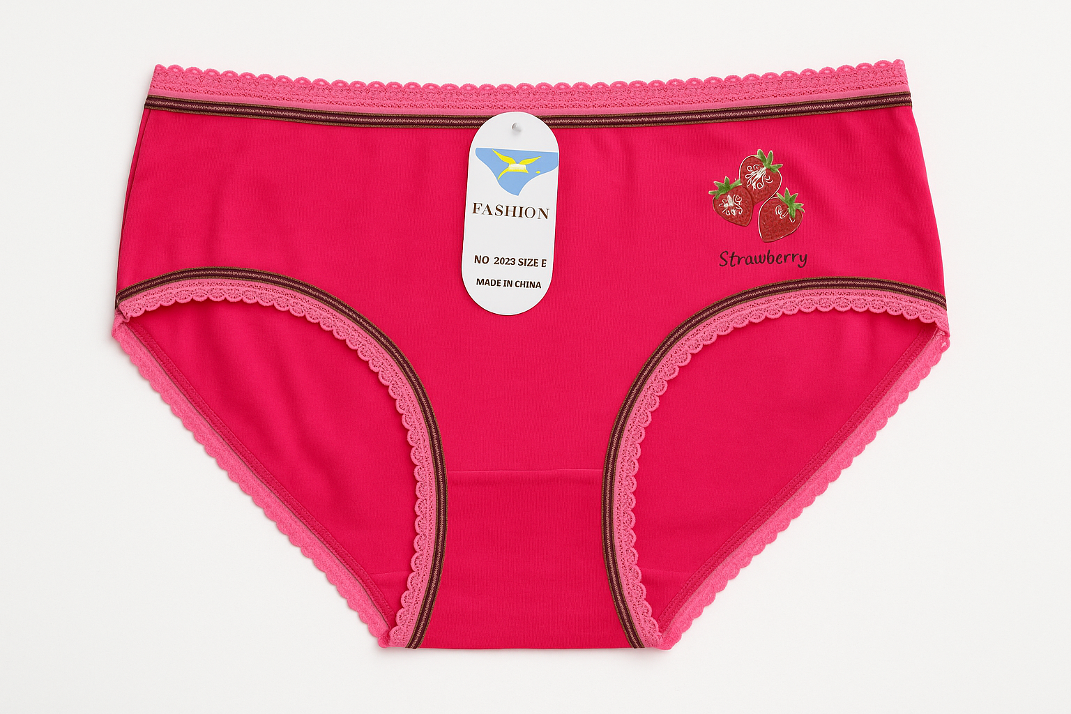 Soft cotton underwear with lace -Strawberry
