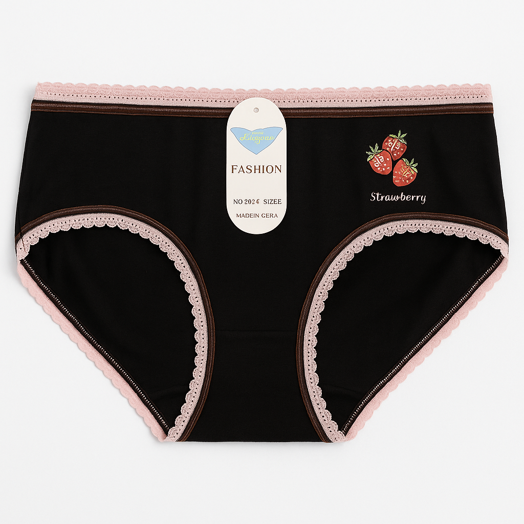 Soft cotton underwear with lace -Strawberry