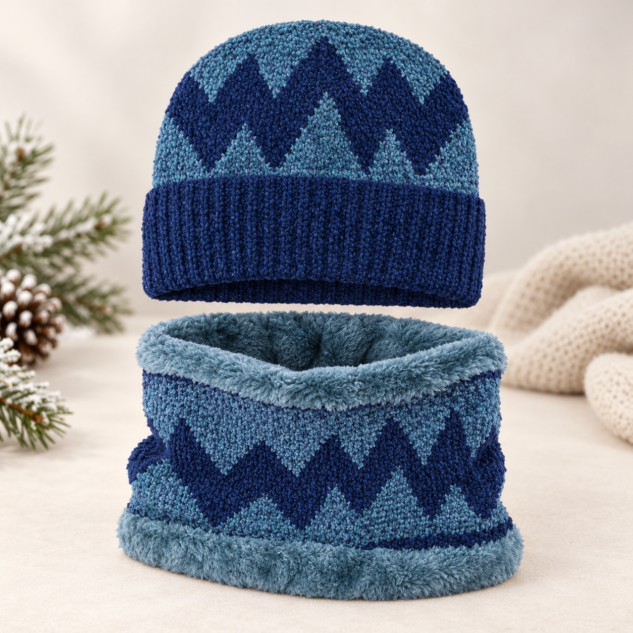 Imported Cap and Neck Warmer Set with Velvet inside –ZIGZAG