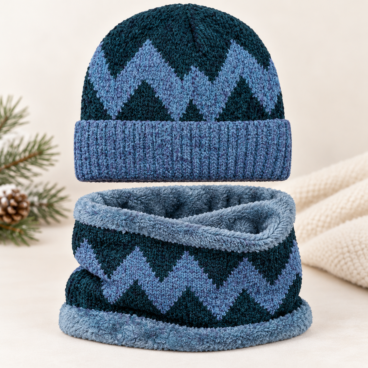 Imported Cap and Neck Warmer Set with Velvet inside –ZIGZAG