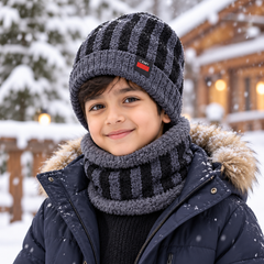 KIDS Super Warm Cap and Neck Warmer set -Lining Pattern