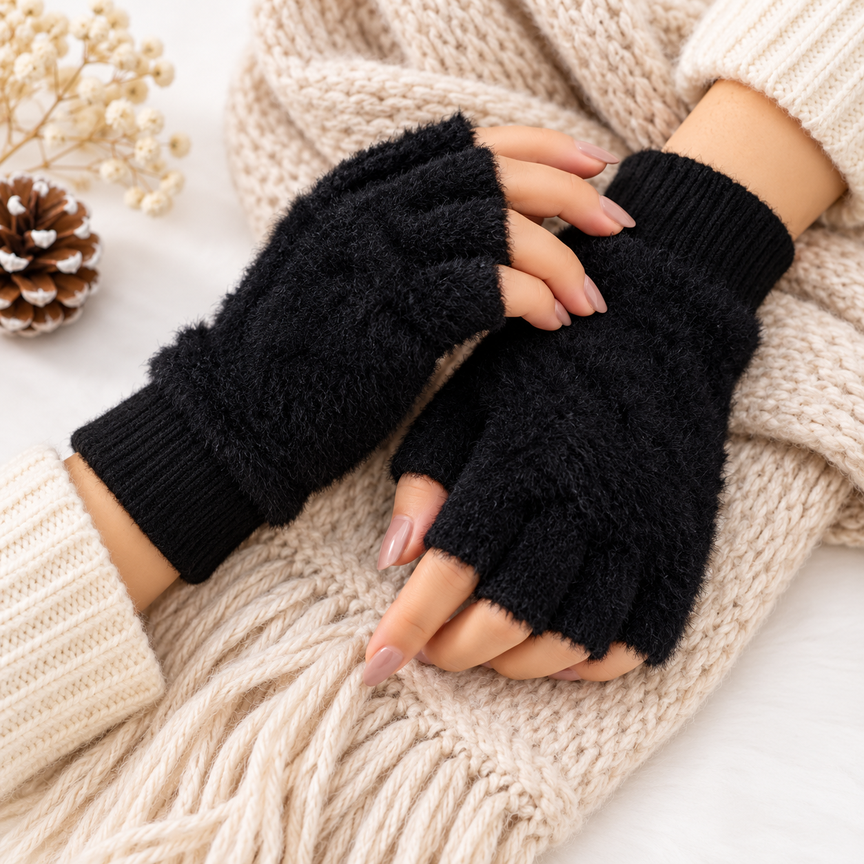 Unisex Fingerless Plush Mittens/Gloves -TSG15