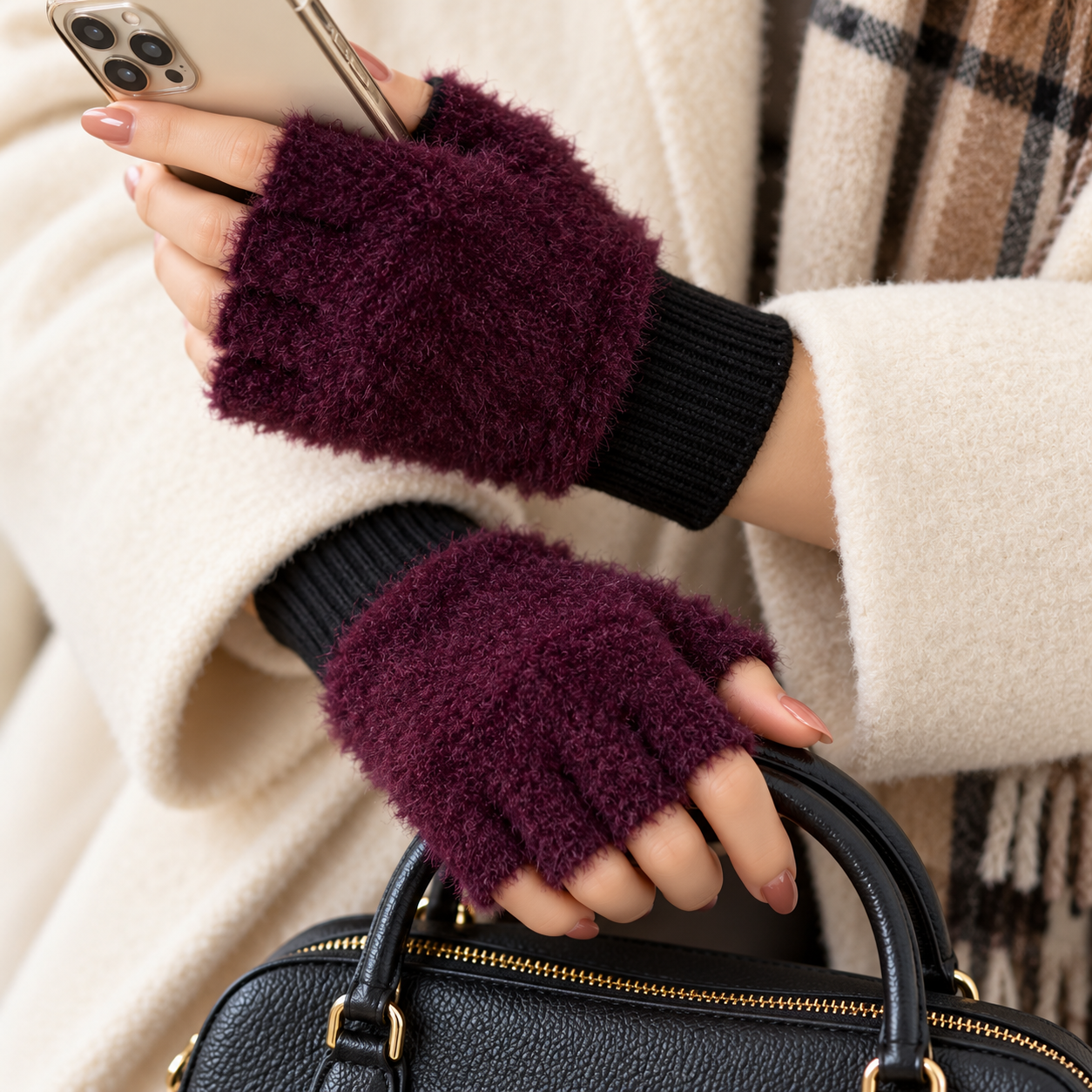 Unisex Fingerless Plush Mittens/Gloves -TSG15
