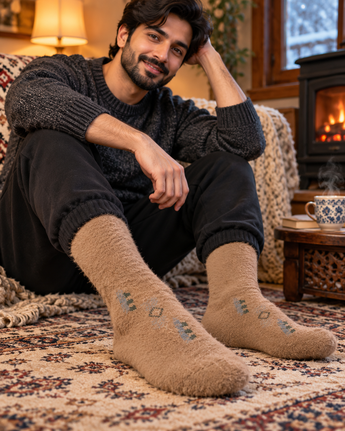 Men's Ultra-Soft Fuzzy Polyamide Crew Socks - Cozy Winter Warmth -MPF01