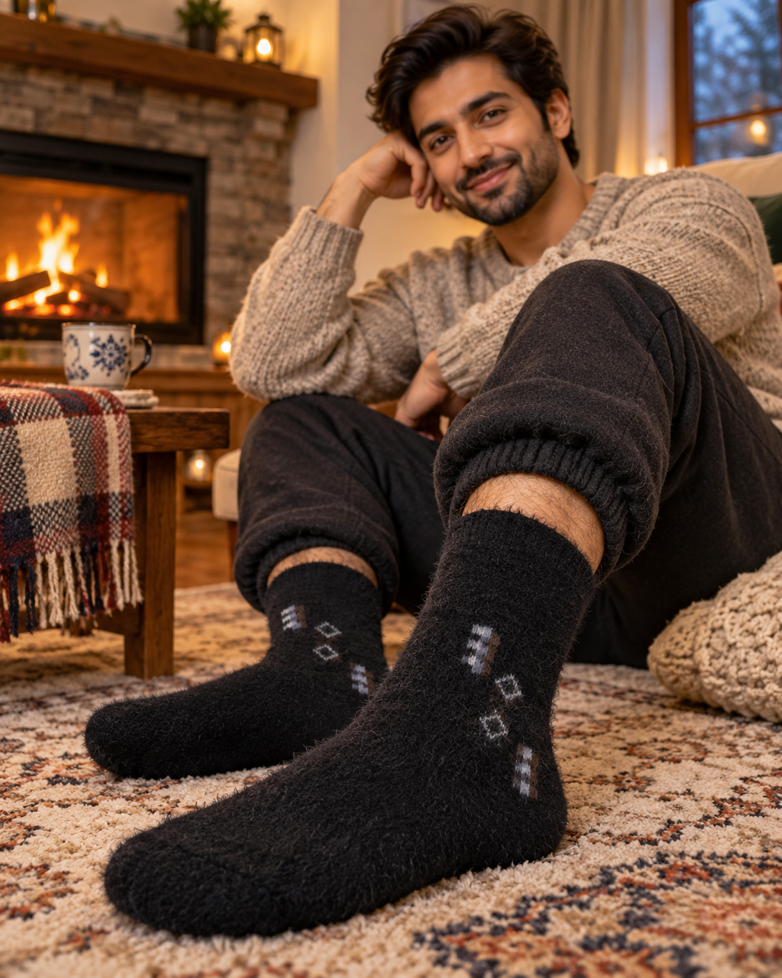 Men's Ultra-Soft Fuzzy Polyamide Crew Socks - Cozy Winter Warmth -MPF01