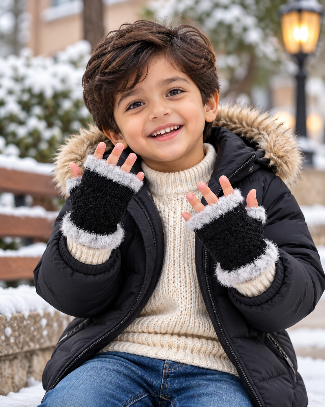 Kids Unisex  Fingerless SuperWarm Plush Gloves/Mittens  -KGN03