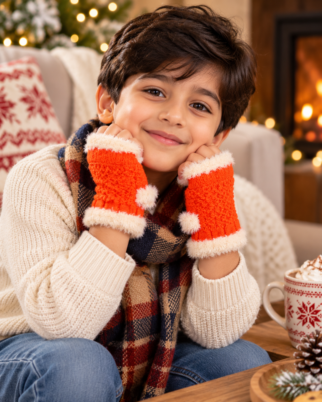 Kids Unisex  Fingerless SuperWarm Plush Gloves/Mittens  -KGN03