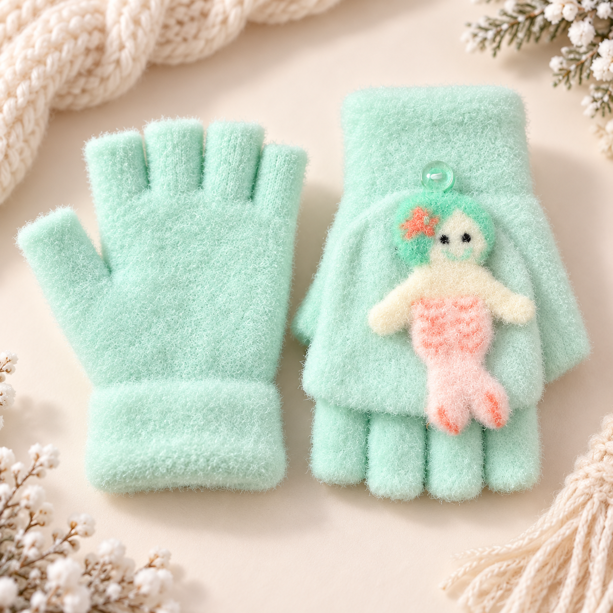 Kids Super Warm Plush Convertible Fingerless Gloves with Flip-Top Mittens | KGN09