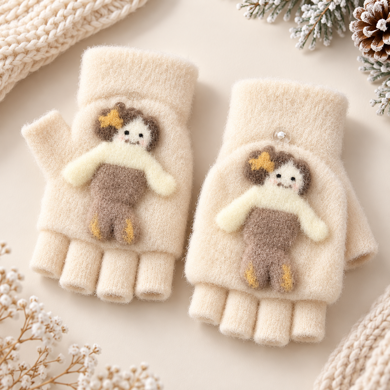 Kids Super Warm Plush Convertible Fingerless Gloves with Flip-Top Mittens | KGN09