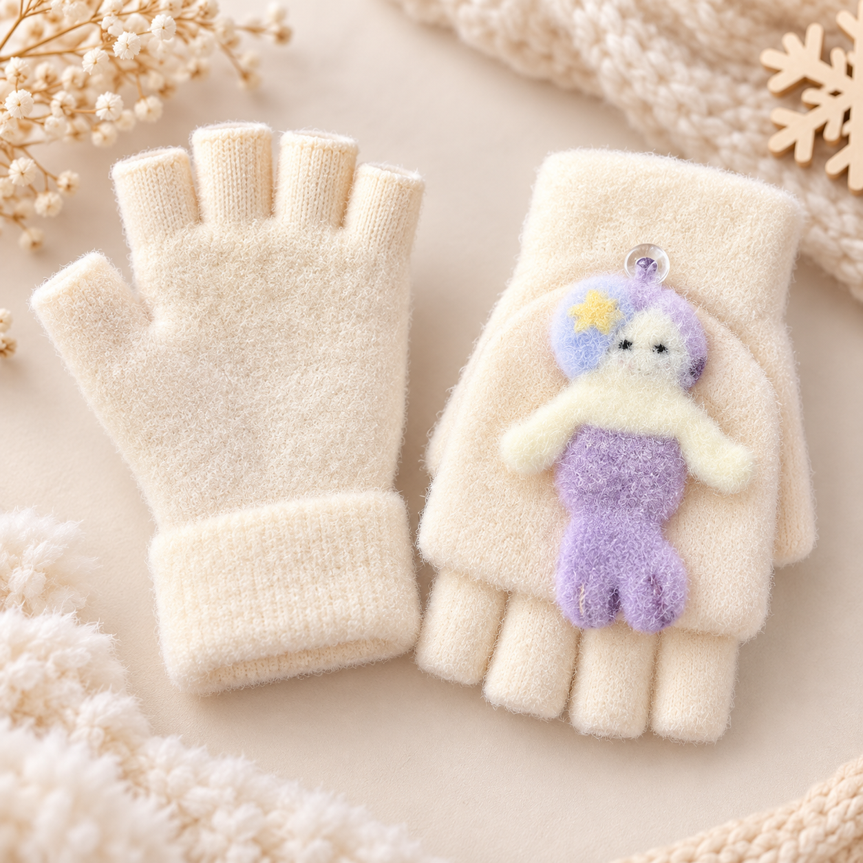 Kids Super Warm Plush Convertible Fingerless Gloves with Flip-Top Mittens | KGN09